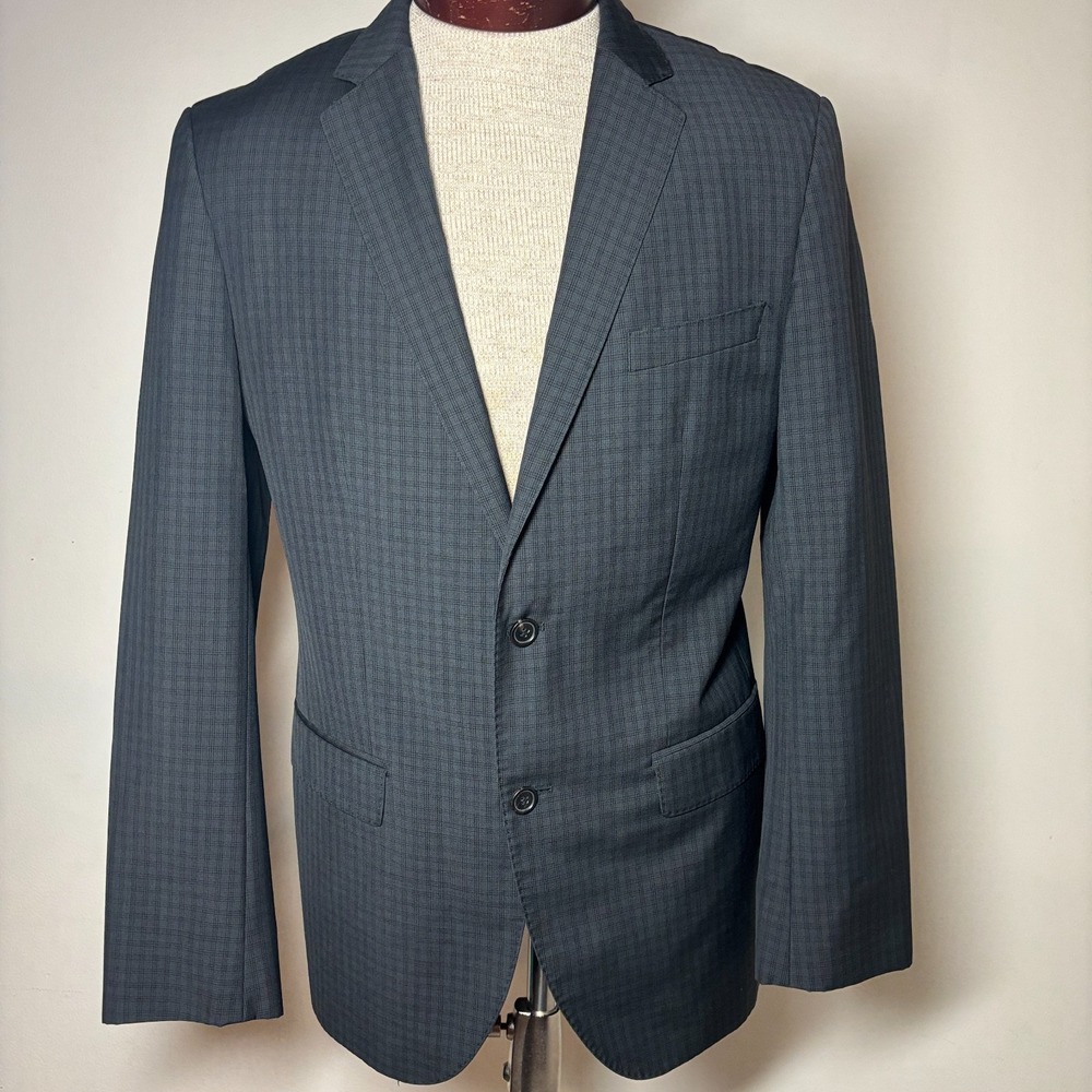 BOSS HUGO $649 Virgin Wool Blazer Dark Gray‎ Check Two-Button US 38R MINT